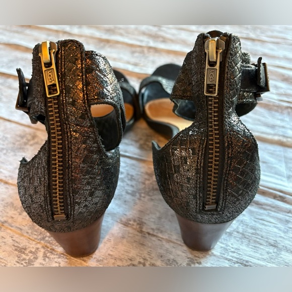Preloved UGG Women's Char Black Metallic Wedge Sandal Women's Size 10 - Picture 6 of 9
